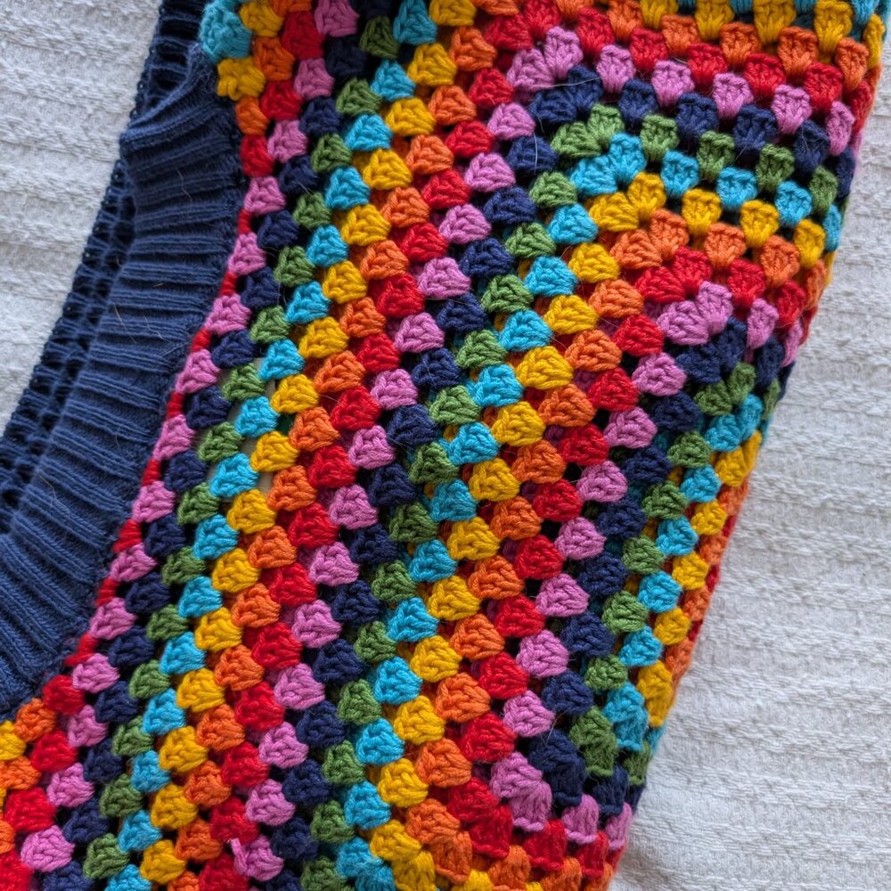 FARM Rio Multicolor Crochet Square Sweater with Navy Trim - Picture 6 of 6